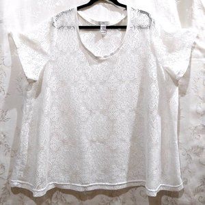 Floral Lace White Sheer Over-Shirt Coverup Layering 2X Boho Fairycore Kawaii